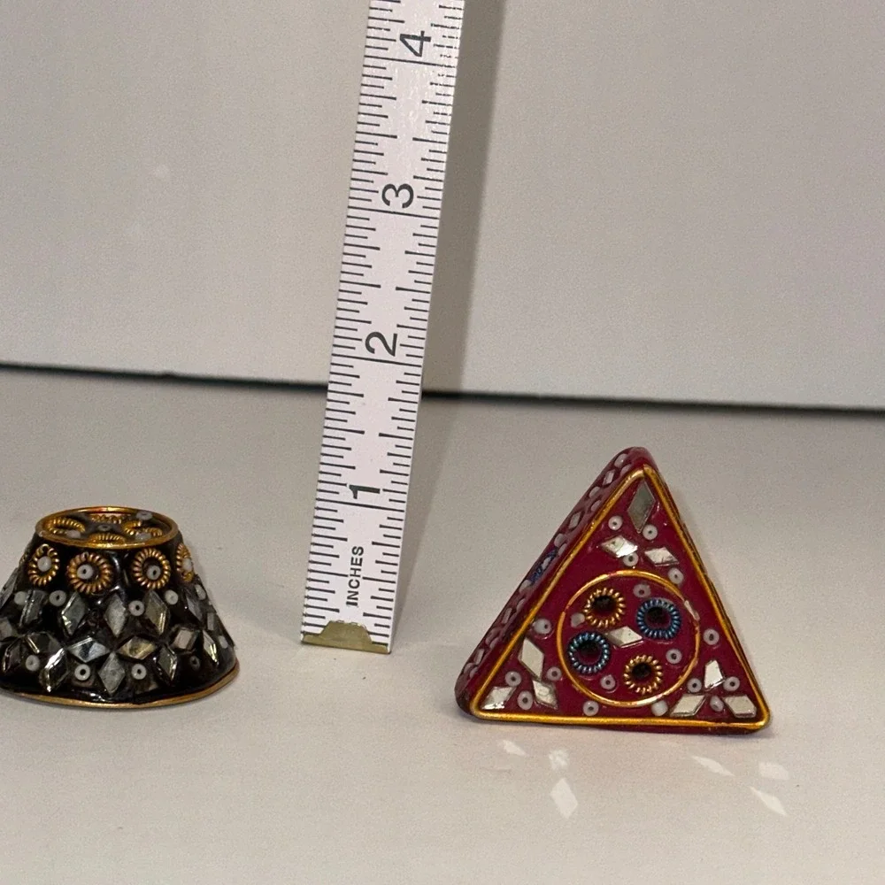 Ornate Vintage Decorative Trinket Set Bell Triangle Red Black Gold Mosaic Mirror